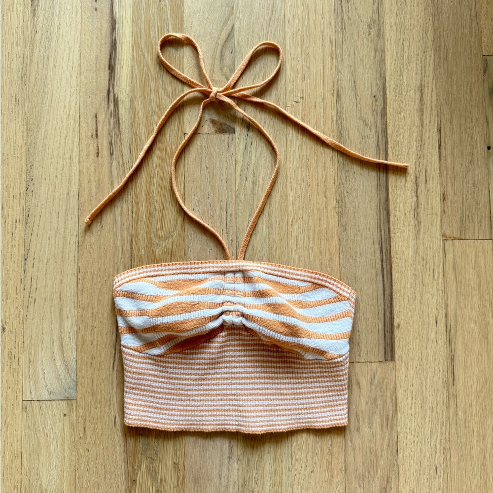 Kendall & Kylie Orange and White Striped Knit Crop Top